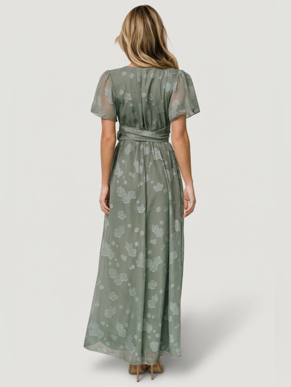 Baltic Born Faye Maxi Dress with Burnt Out Floral Pattern in Cream/Tan | Size M - Picture 3 of 13